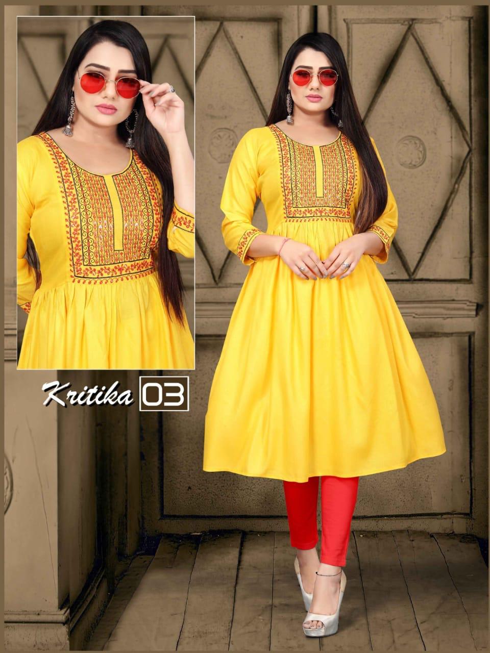 Kritika 01 Latest Designer Ethnic Wear Rayon Embroidery Kurti Collection